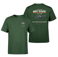 Thumbnail for MD Helicopters MD 500E design on dark green t-shirt, double-side print