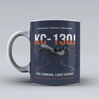 Thumbnail for KC-130J SUPER HERCULES design on dark blue ceramic mug, double-side print