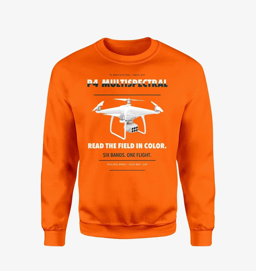 DJI P4 Multispectral design on orange sweatshirt