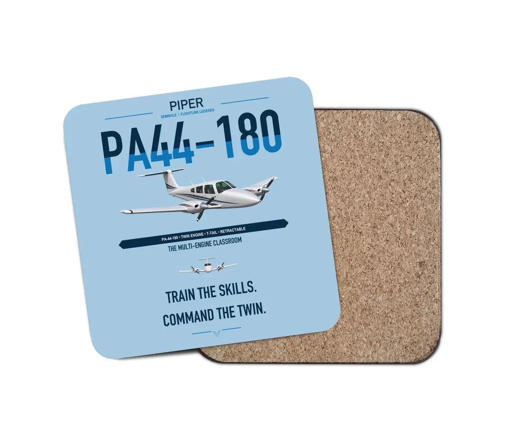 Piper PA-44-180 Seminole design on light blue 1 piece coaster