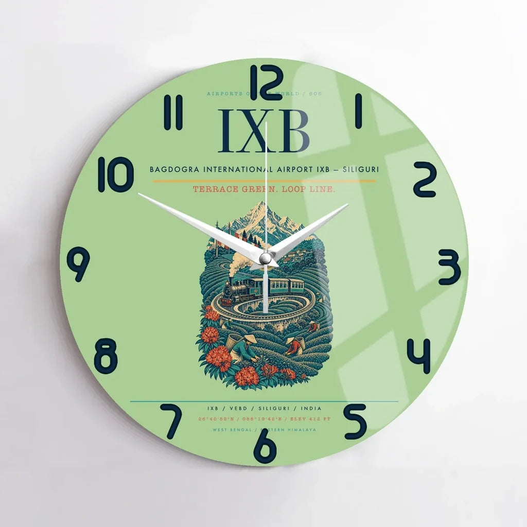 Bagdogra International Airport (IXB) design on light green no frame wall clock