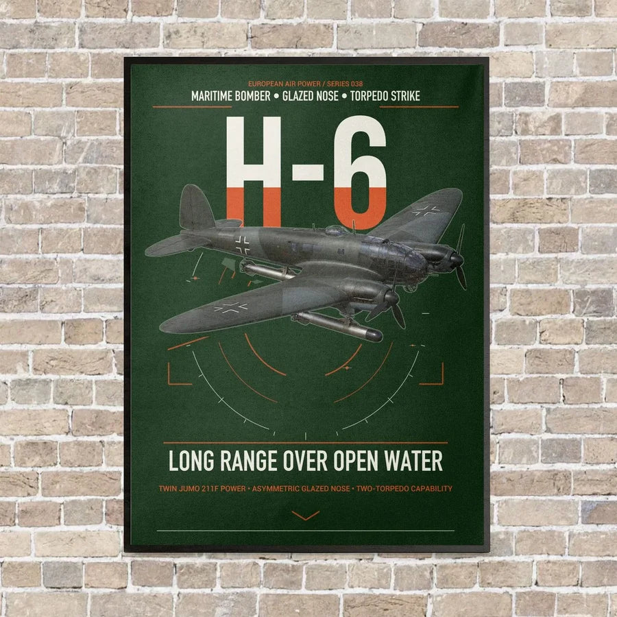 Heinkel He 111H-6 vertical canvas print - framed - dark green background