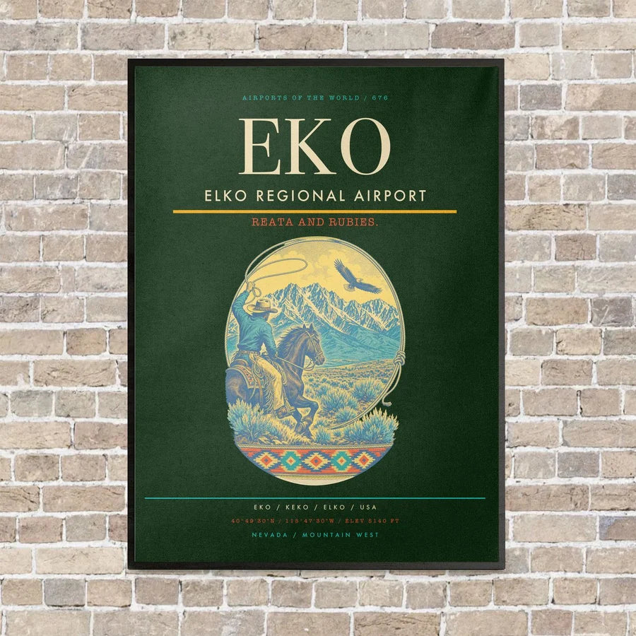 Elko Regional Airport EKO vertical canvas print - framed - dark green background
