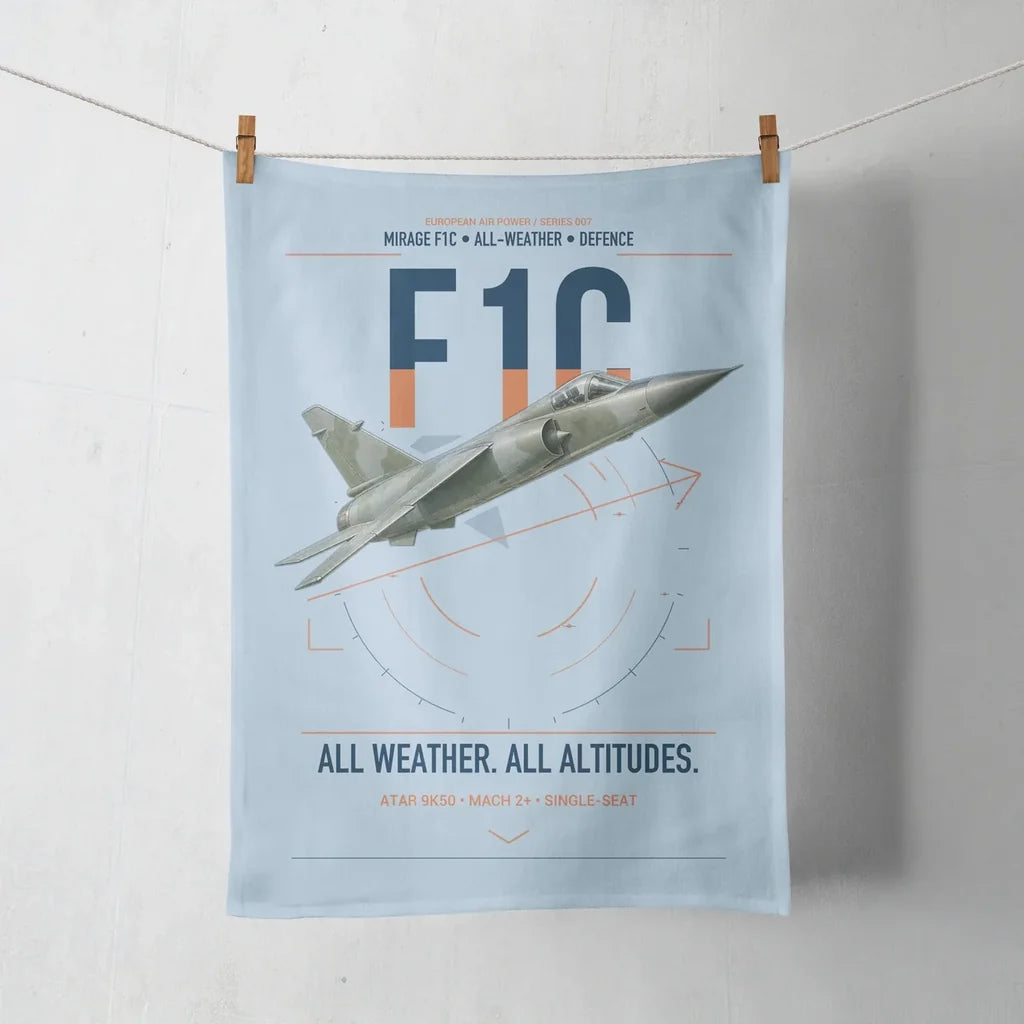 Dassault Mirage F1C design on light blue towel