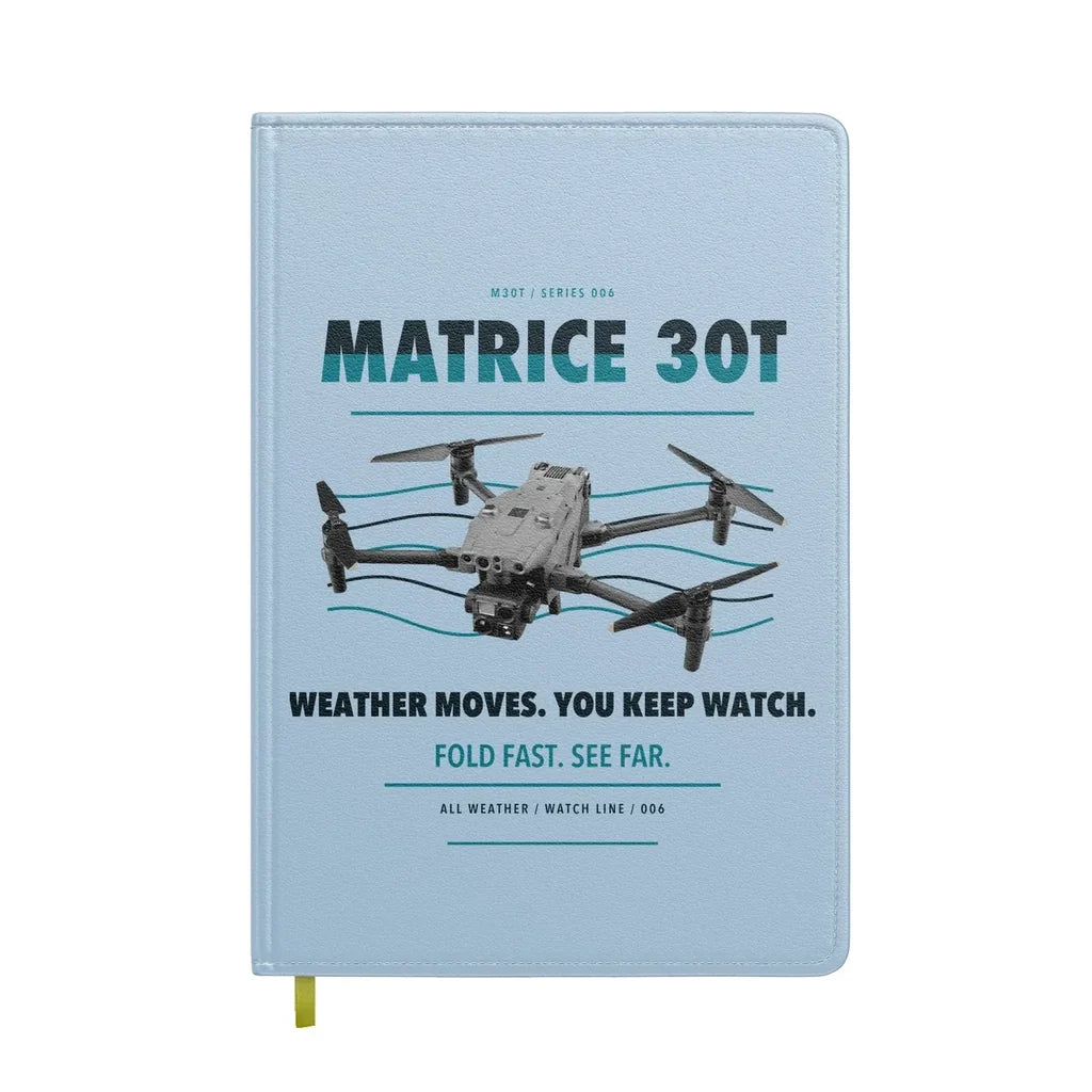 DJI Matrice 30T design on light blue notebook