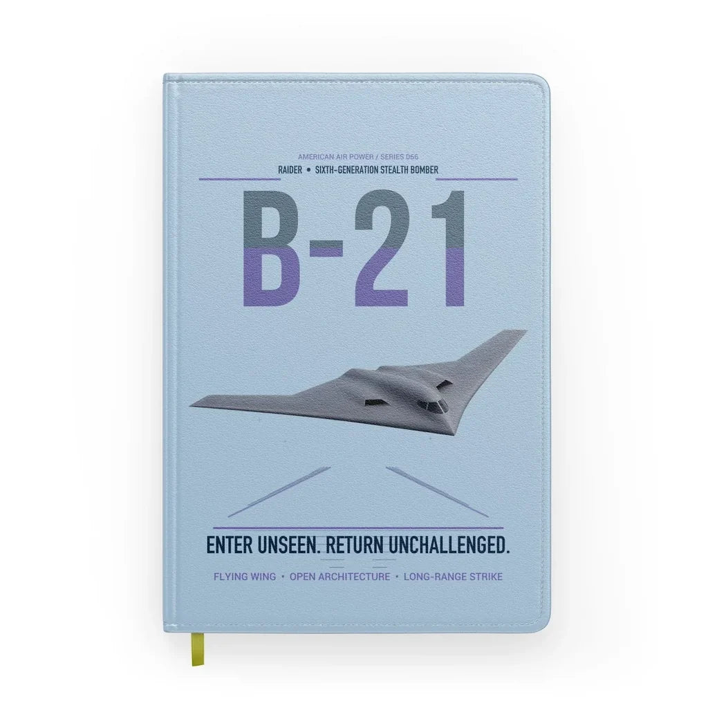B-21 Raider design on light blue notebook