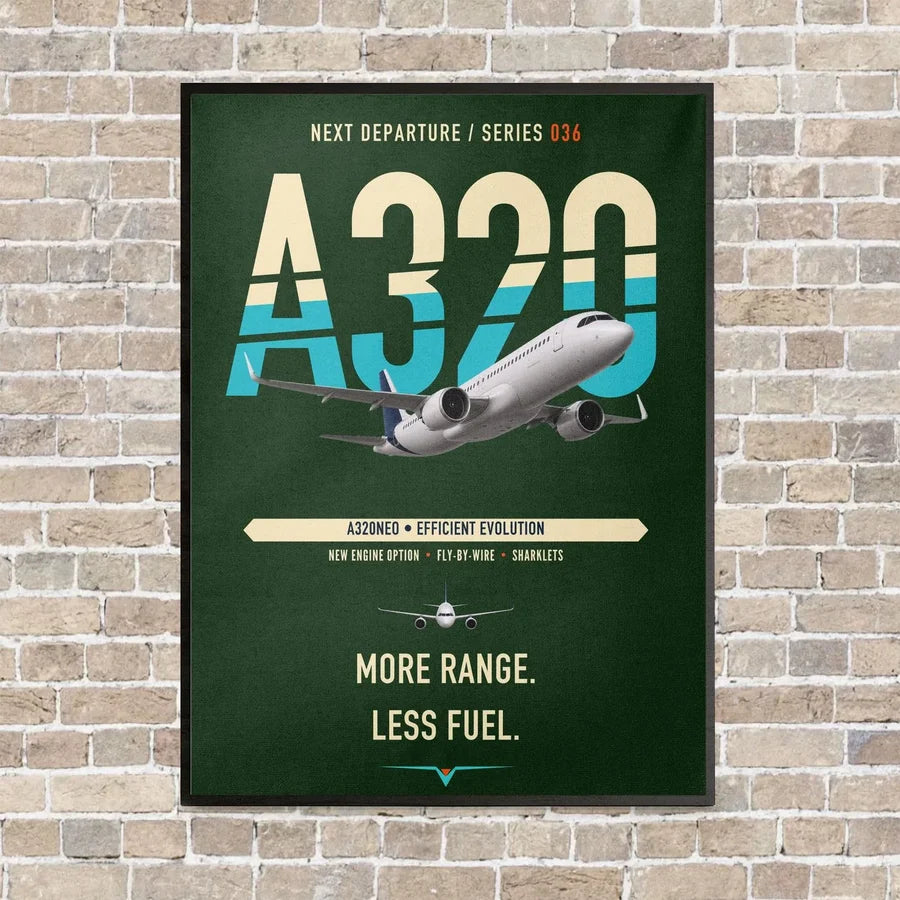 Airbus A320neo vertical canvas print - framed - dark green background
