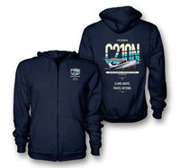 Thumbnail for Cessna T210N Centurion design on navy blue premium zipped hoodie, double-side print