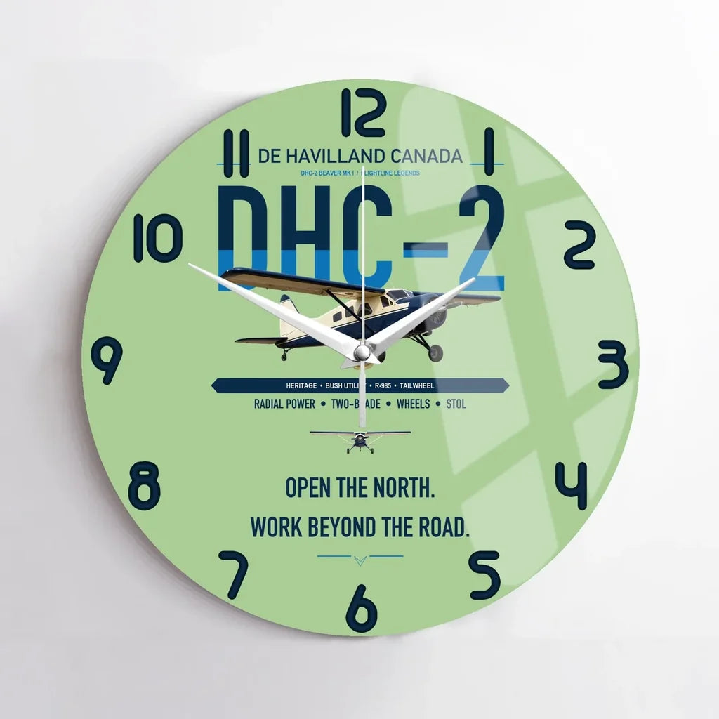 DHC-2 Beaver Mk I design on light green no frame wall clock