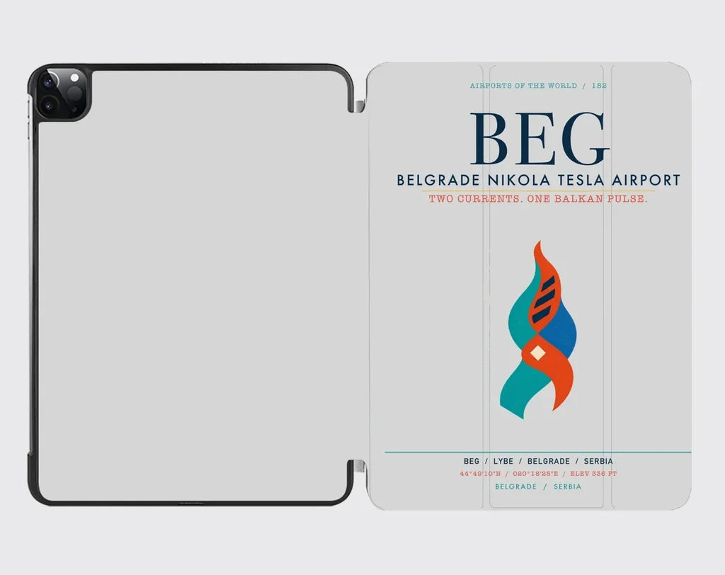 Belgrade Nikola Tesla Airport (BEG) design on light gray ipad tablet case