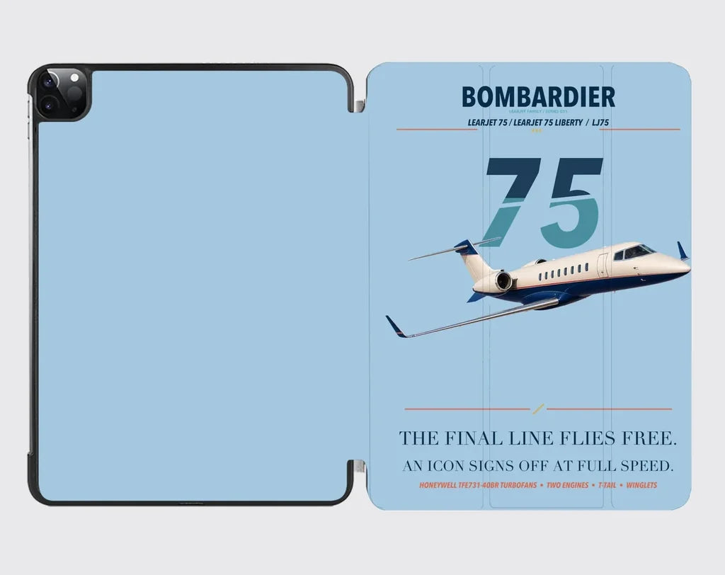 Bombardier Learjet 75 Liberty design on light blue ipad tablet case