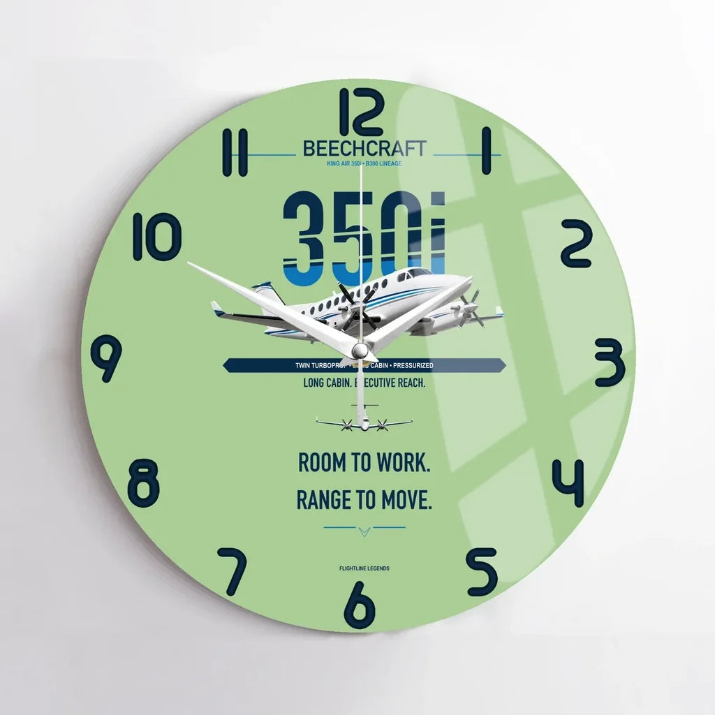 Beechcraft King Air 350i design on light green no frame wall clock