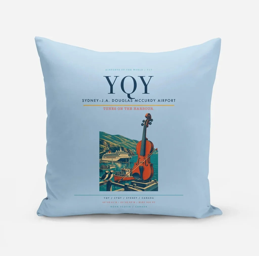Sydney–J.A. Douglas McCurdy Airport (YQY) design on light blue pillow