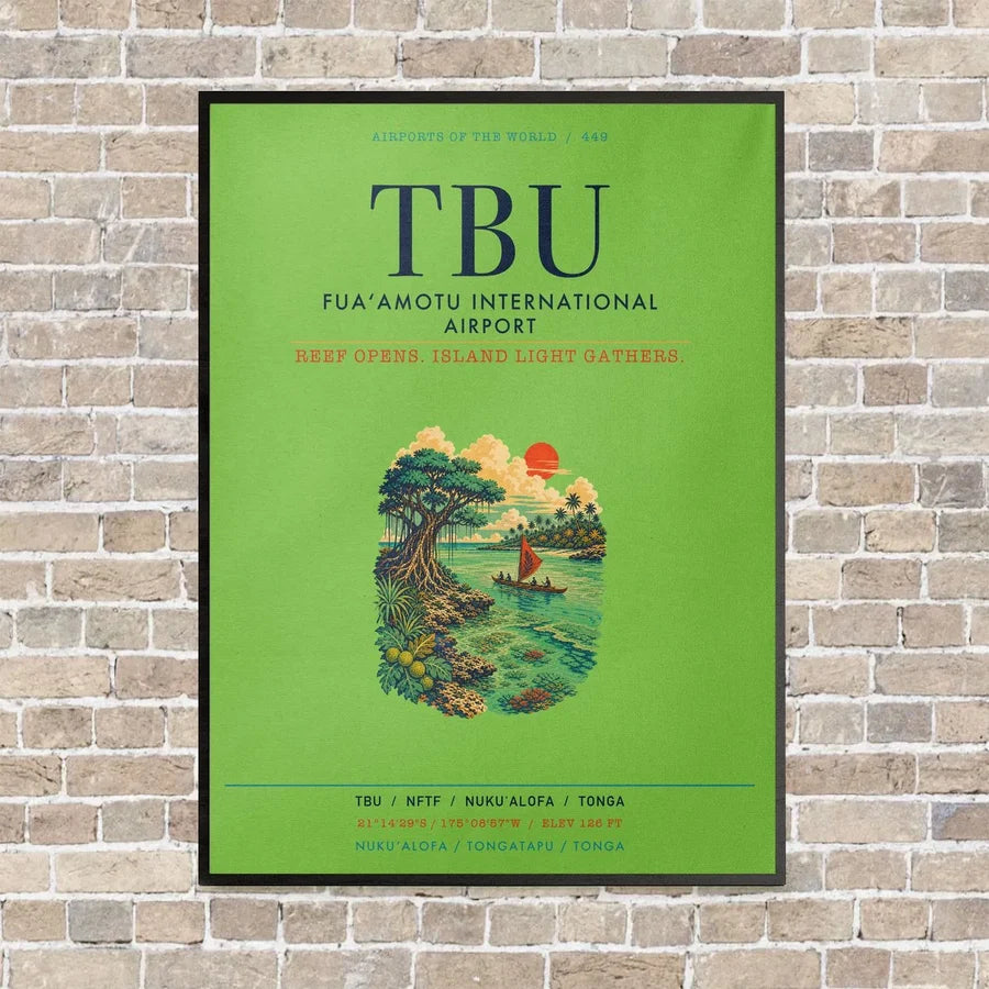 Fuaʻamotu International Airport TBU vertical canvas print - framed - light green background