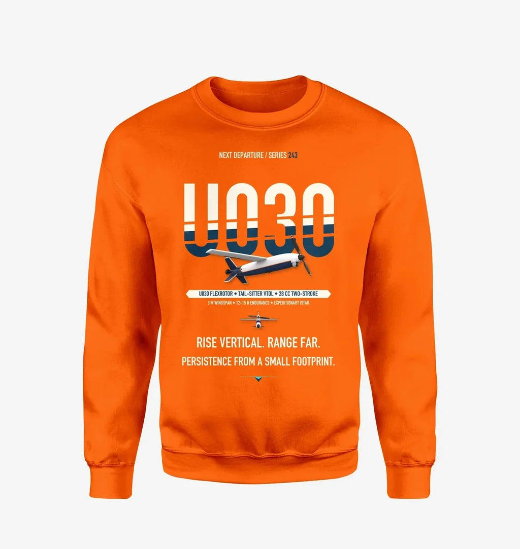 Airbus U030 Flexrotor design on orange sweatshirt
