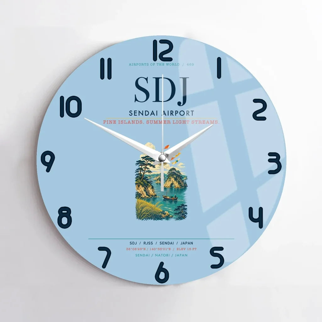 Sendai Airport (SDJ) design on light blue no frame wall clock