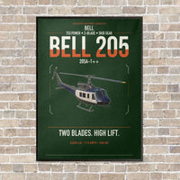 Thumbnail for Bell 205A-1++ vertical canvas print - framed - dark green background