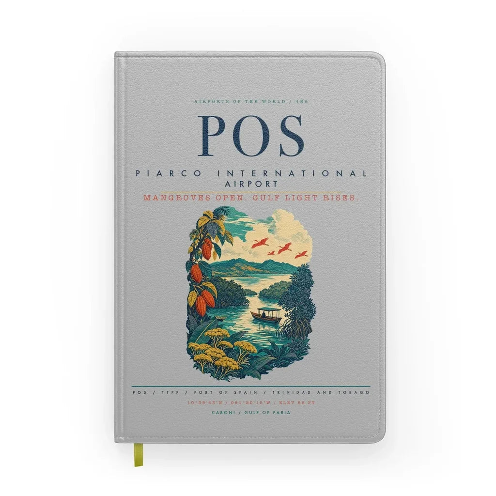 Piarco International Airport (POS) design on light gray notebook