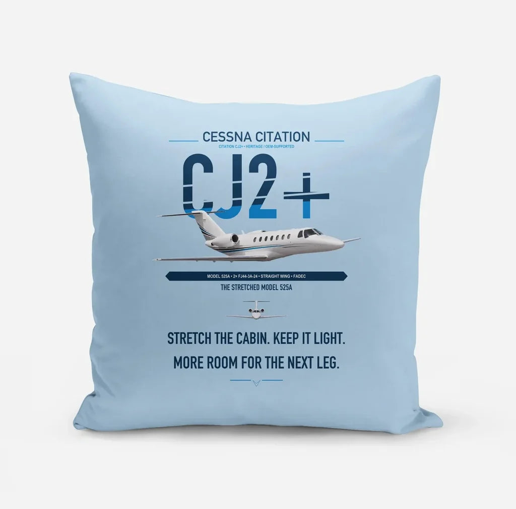 Cessna Citation CJ2+ design on light blue pillow