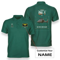 Thumbnail for Kawasaki OH-1 design on green+name double-side polo t-shirt, double-side print