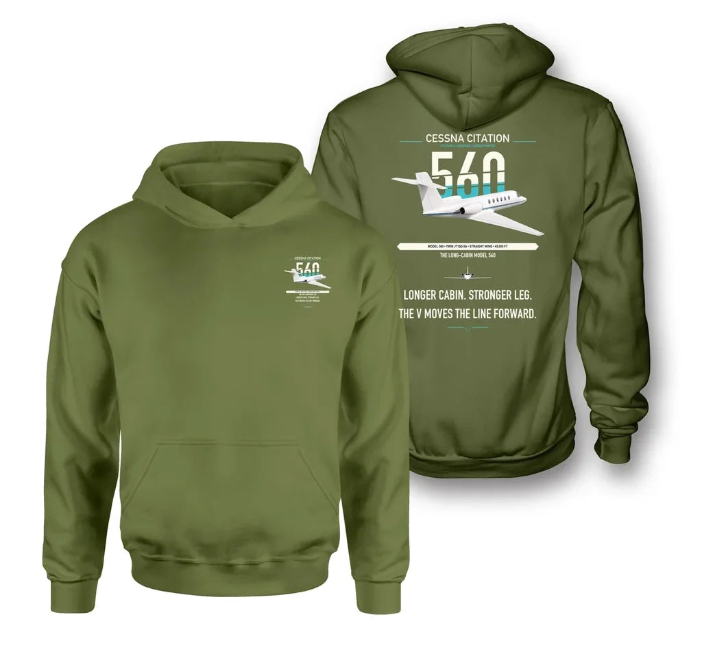 Cessna Citation 560 - Citation V design on green army double-side hoodie, double-side print
