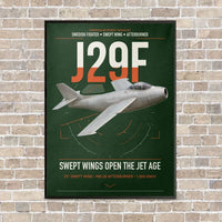 Thumbnail for Saab J 29F Tunnan vertical canvas print - framed - dark green background