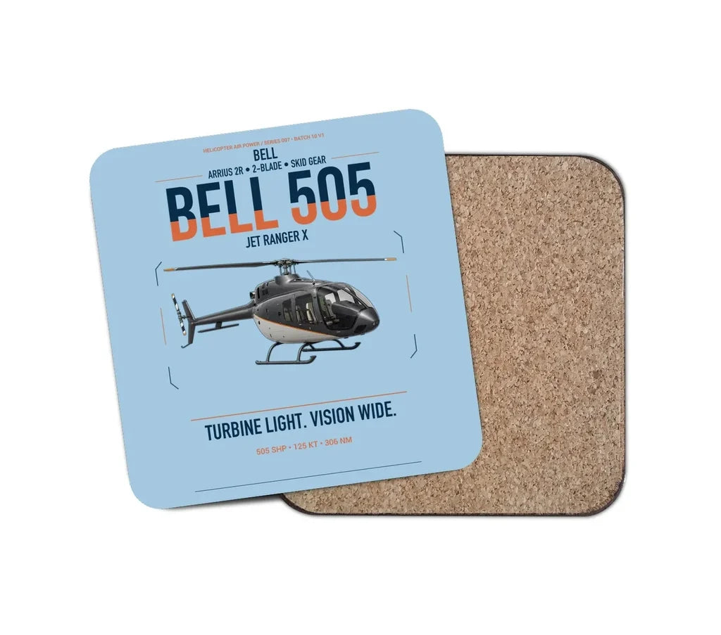 Bell 505 Jet Ranger X design on light blue 1 piece coaster