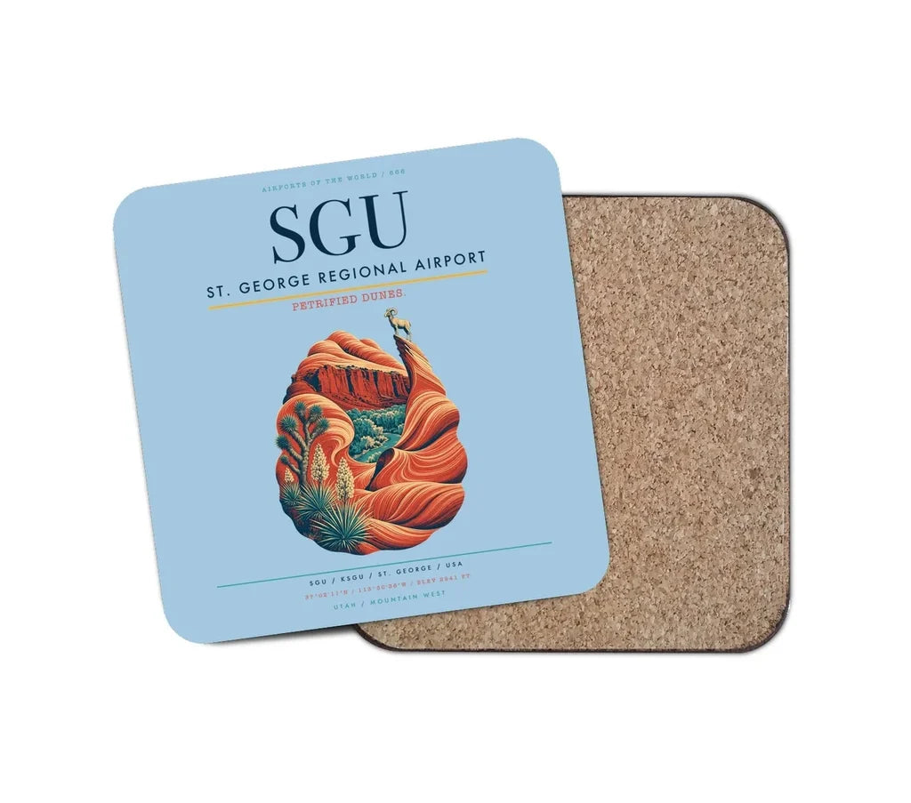St. George Regional Airport (SGU) design on light blue 1 piece coaster