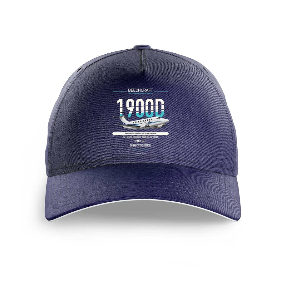 Beechcraft 1900D design on dark blue printed hat