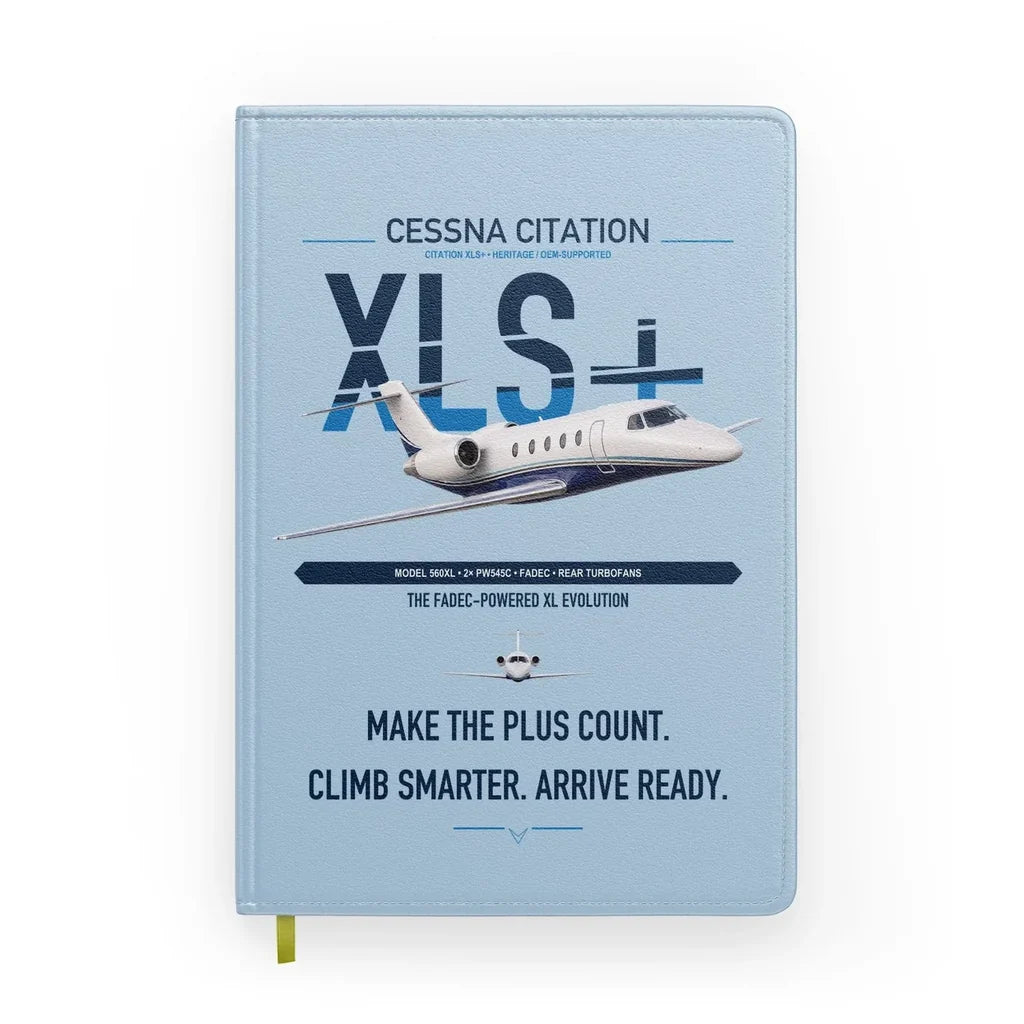 Cessna Citation XLSPlus design on light blue notebook