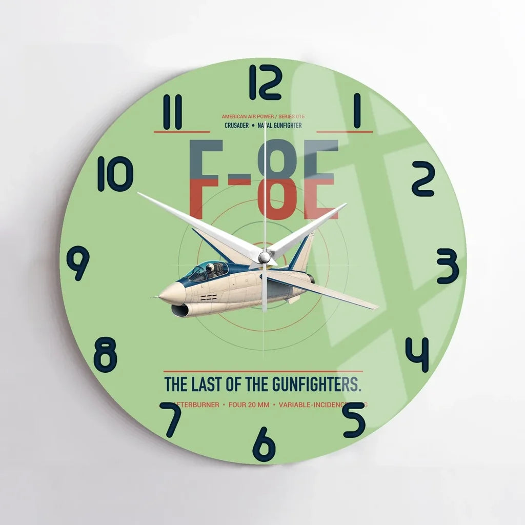 F-8E Crusader design on light green no frame wall clock