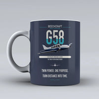 Thumbnail for Beechcraft Baron G58 design on dark blue ceramic mug, double-side print