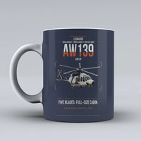 Thumbnail for Leonardo AW139 design on dark blue ceramic mug, double-side print