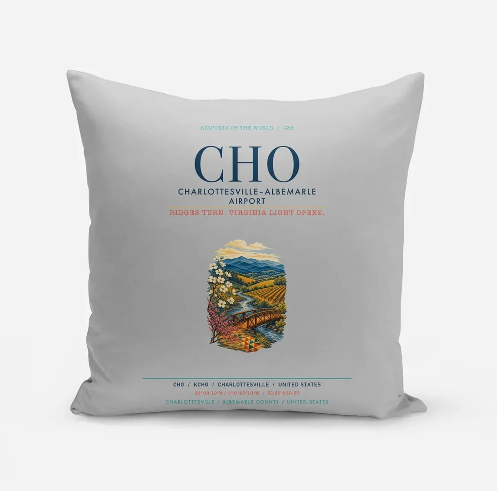 Charlottesville–Albemarle Airport (CHO) design on light gray pillow