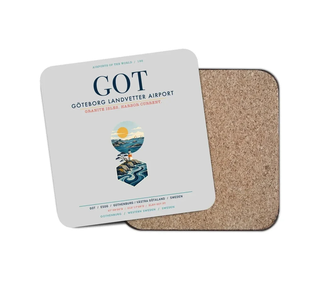 Göteborg Landvetter Airport (GOT) design on light gray 1 piece coaster
