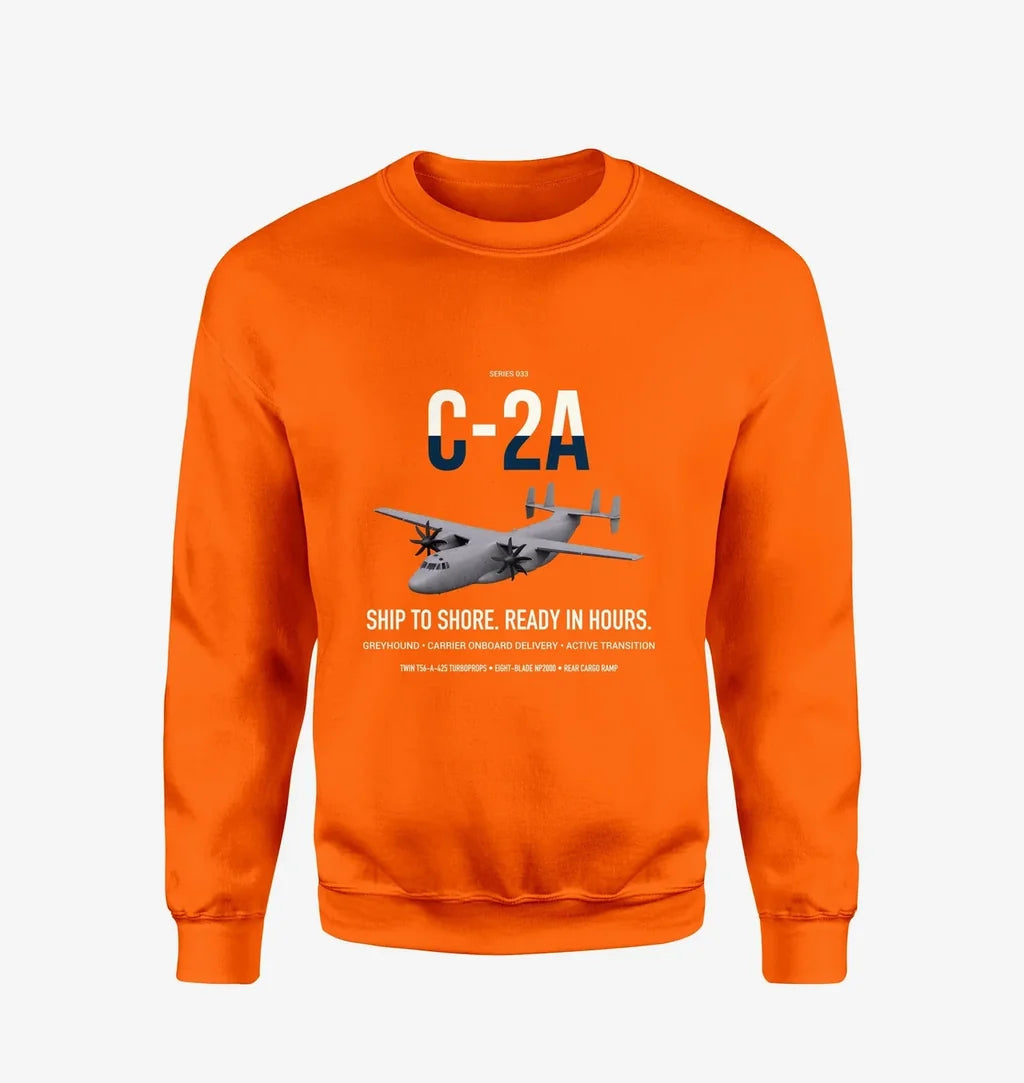 C-2A Greyhound design on orange sweatshirt