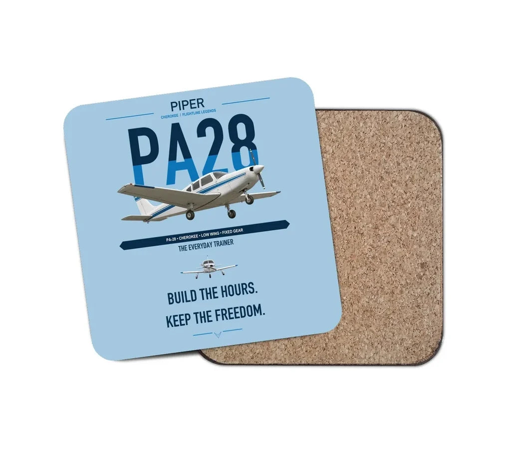 Piper PA-28 Cherokee design on light blue 1 piece coaster