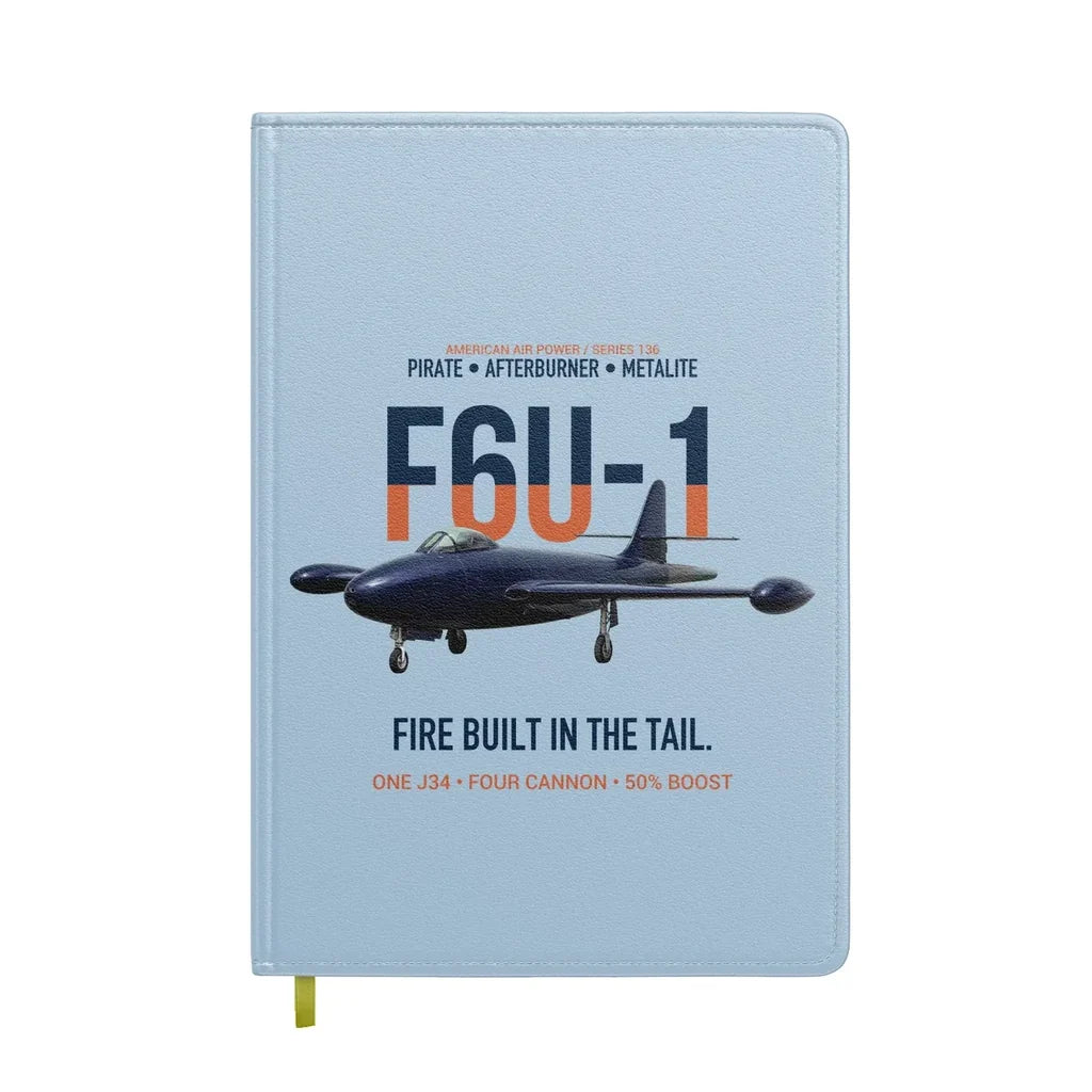F6U-1 Pirate Fire Built in the Tail design on light blue notebook