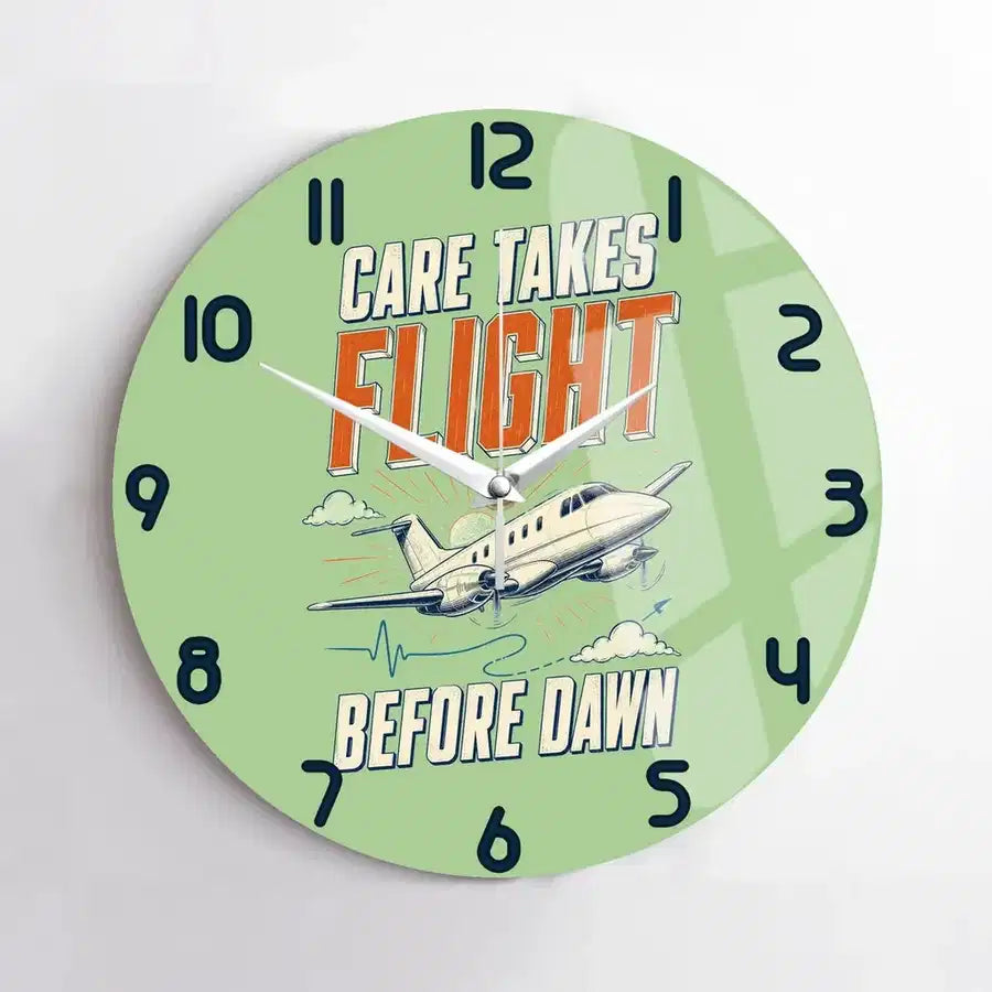 Care Takes Flight Before Dawn design on light green no frame wall clock
