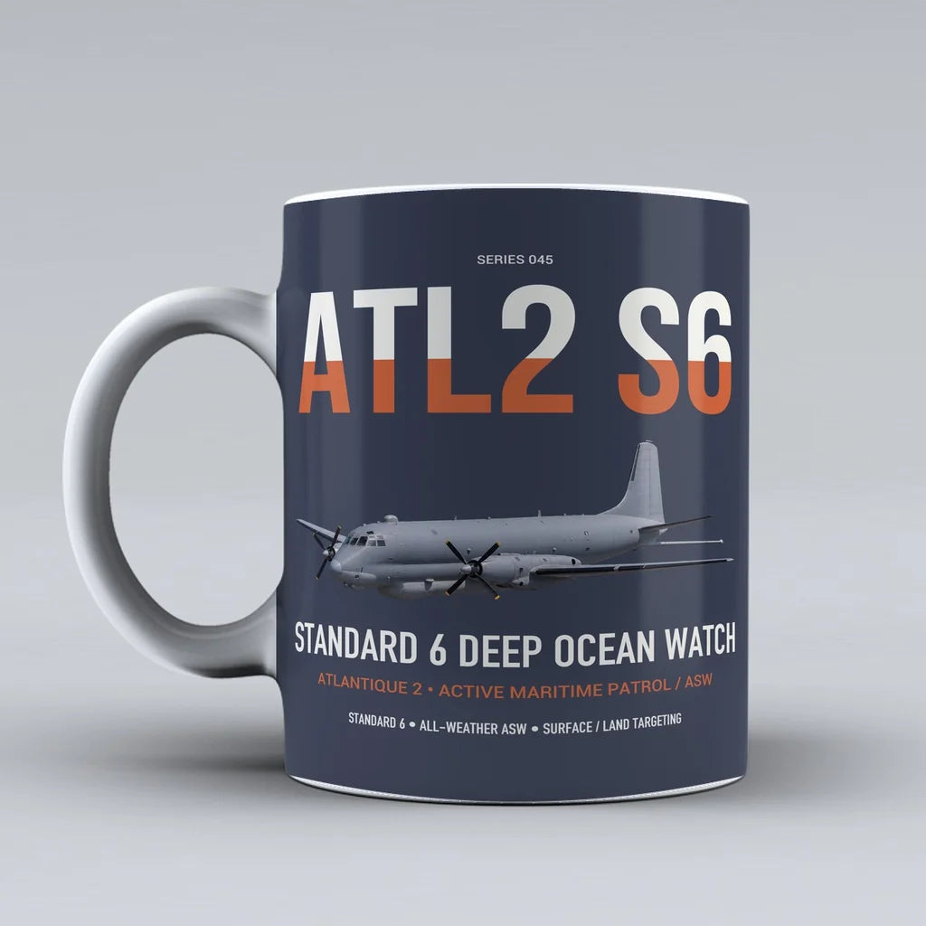 Atlantique 2 Standard 6 design on dark blue ceramic mug, double-side print