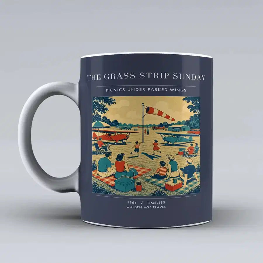 VINTAGE G4241 - The Grass Strip Sunday - Ceramic Mug design on darkblue