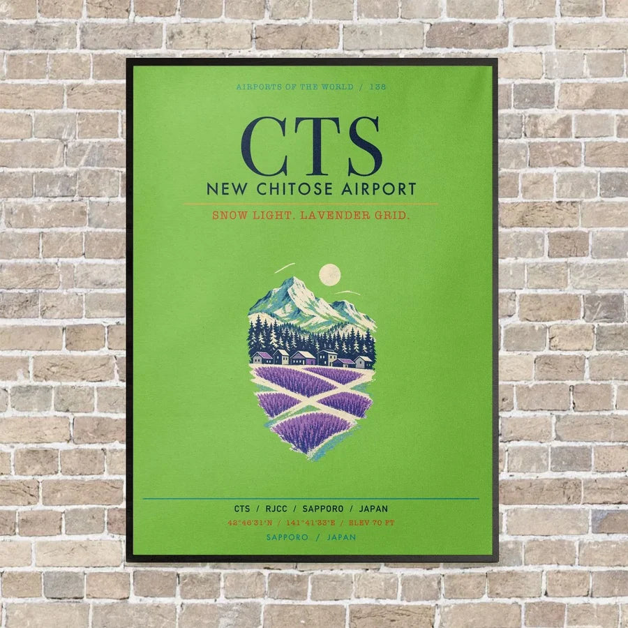 New Chitose Airport Sapporo CTS vertical canvas print - framed - light green background
