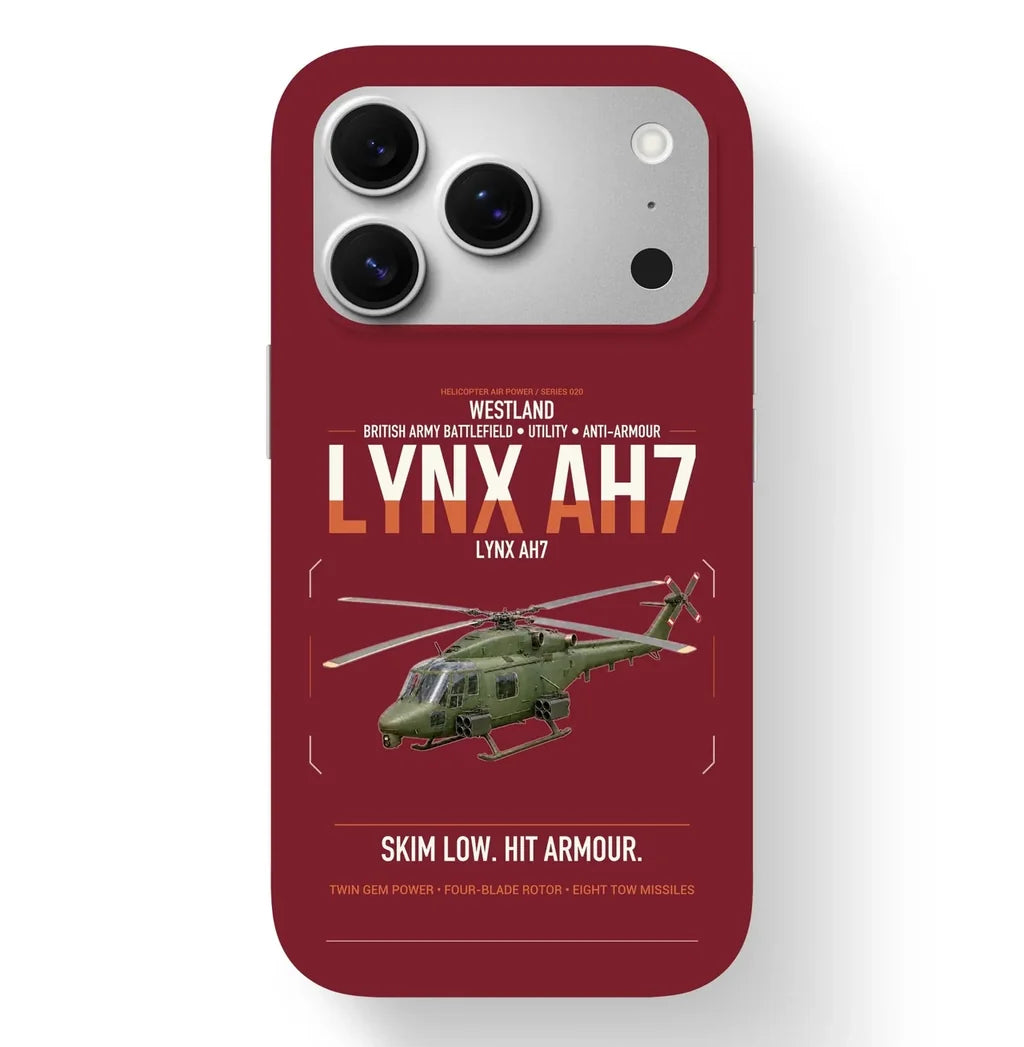 Westland Lynx AH7 design on dark red magsafe iphone case, for iPhone 17 Pro