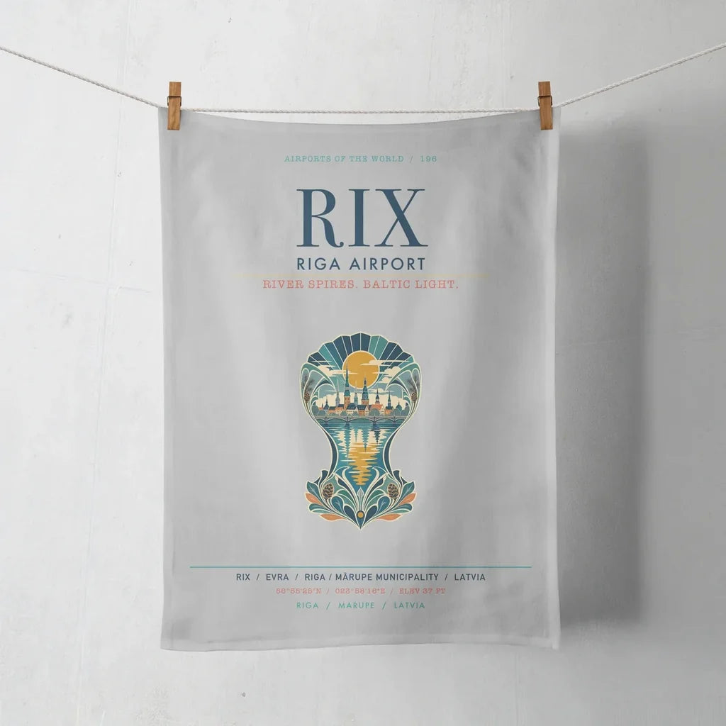 Riga Airport (RIX) design on light gray towel