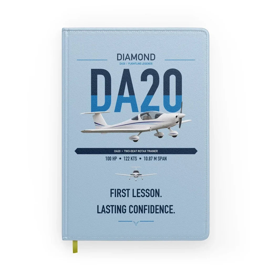 Diamond DA20 design on light blue notebook