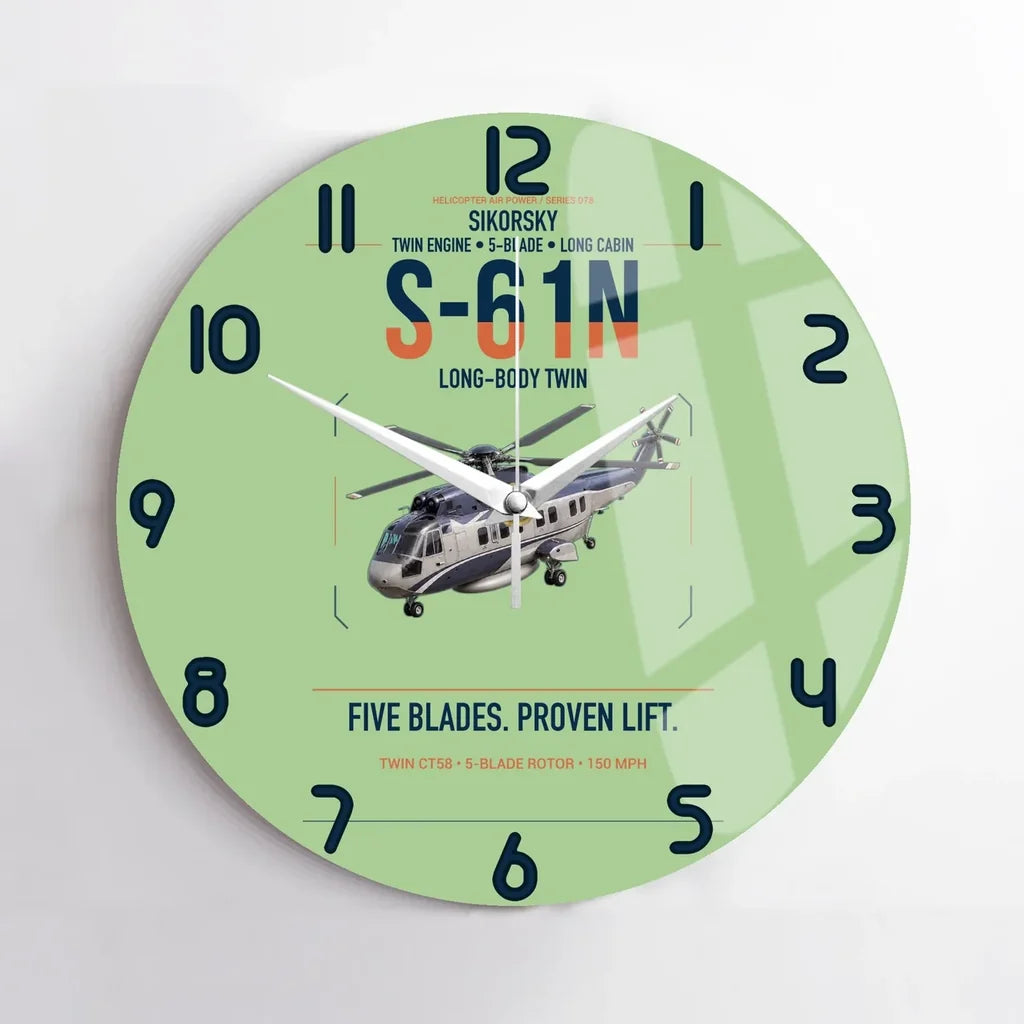 Sikorsky S-61N design on light green no frame wall clock