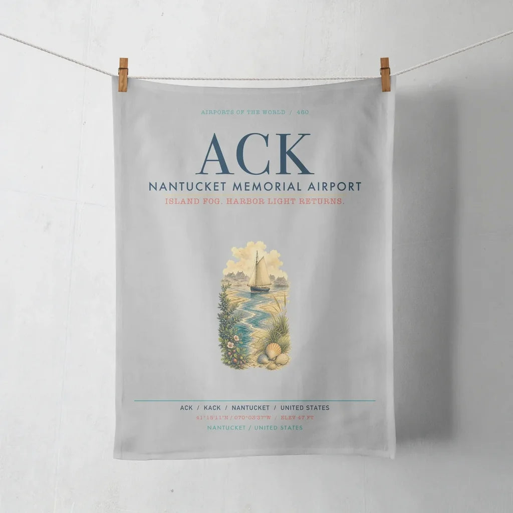 Nantucket Memorial Airport (ACK) design on light gray towel