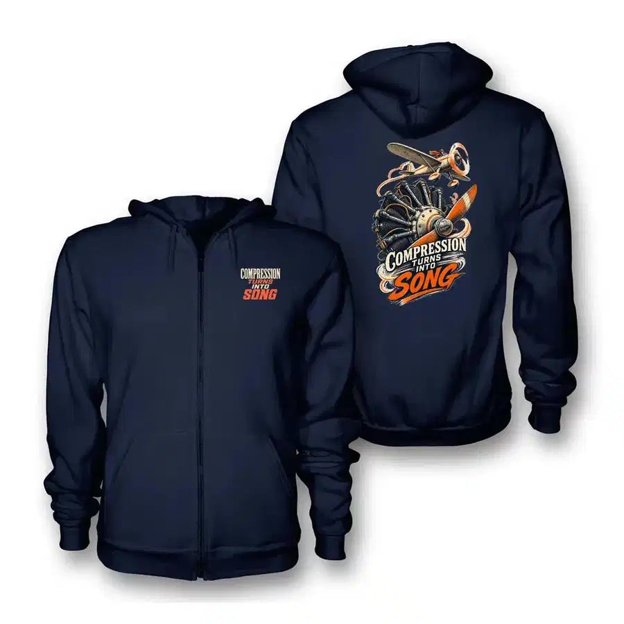 SIGNAL 664 - Compression Turns Into Song - Zipped Hoodie design on navy blue zipped hoodie