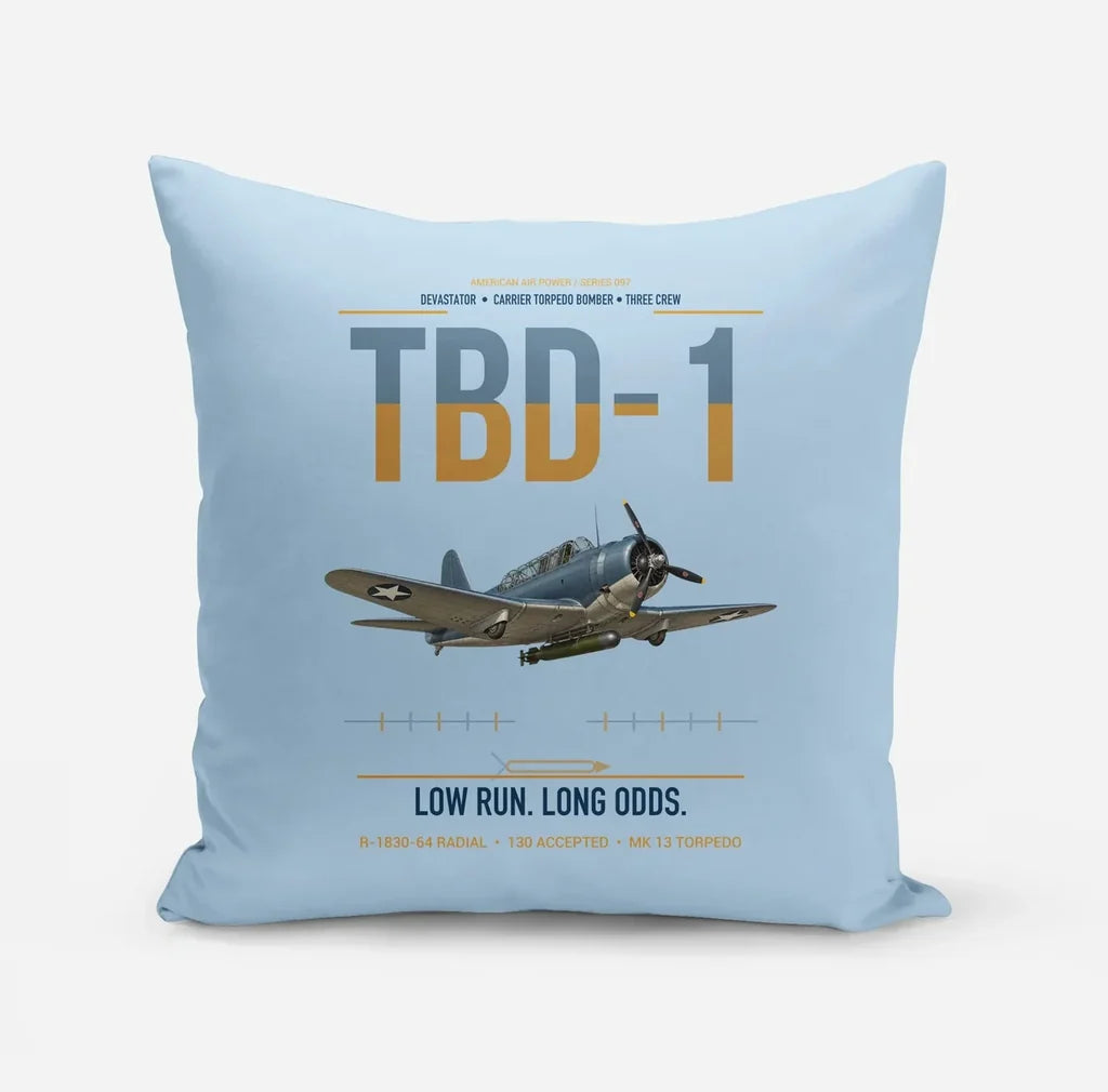 TBD-1 Devastator design on light blue pillow