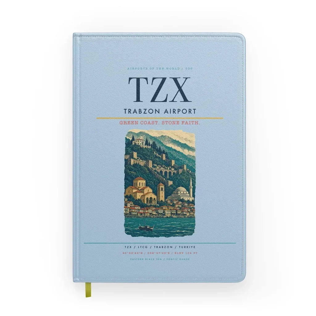 Trabzon Airport (TZX) design on light blue notebook